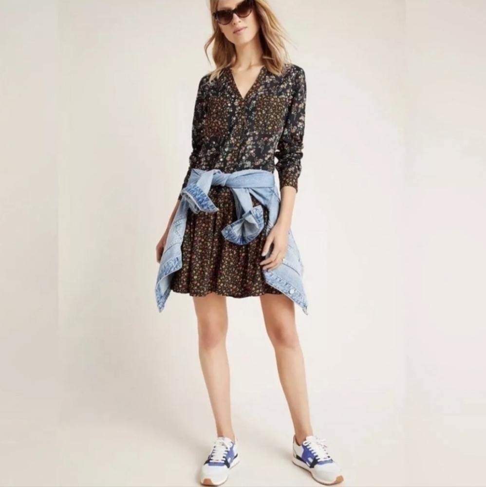 Maeve Anthropologie Marlie Floral Button Front Tunic Dress